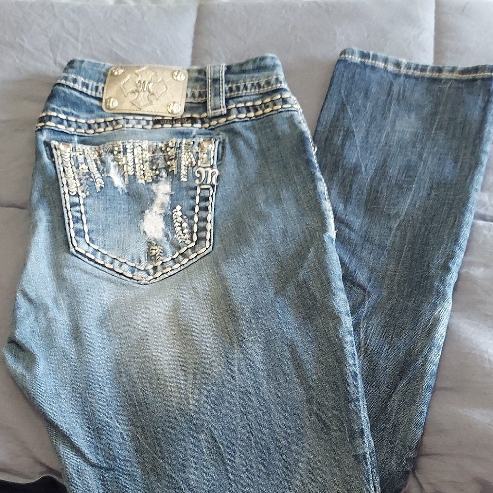 Miss Me Blue Skinny Jeans with Distressed Details